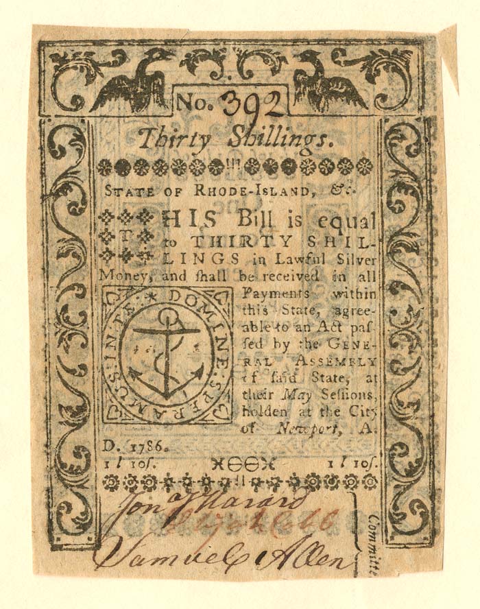 Colonial Currency - FR RI-299 - May 1786 - Paper Money